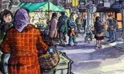 original watercolour of a contemporary street scene